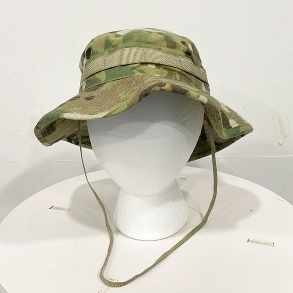 US Army Uniform Camo Bucket Hat Bernard Cap Sz 7 Women Green Adjustable Strap - Picture 1 of 7